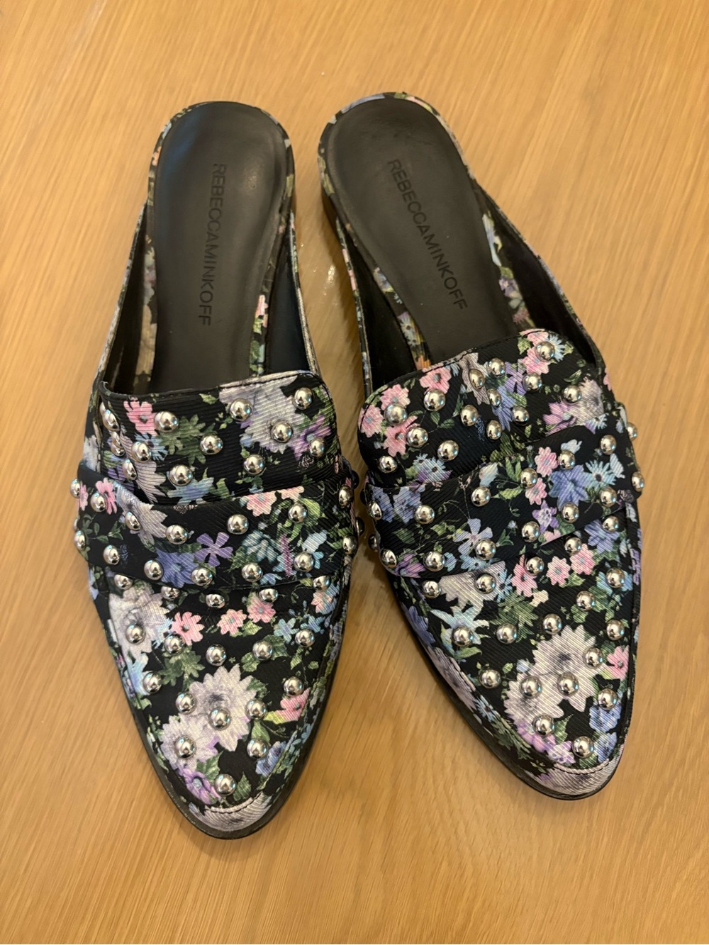Rebecca Minkoff Black Floral Studded Slip-On Mules